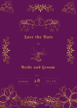 Heritage Hues in Purple Hindu Traditional Save the Date Card